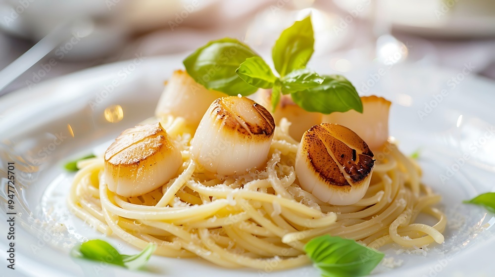 An attractive view of beautiful macaroni packed with scallops