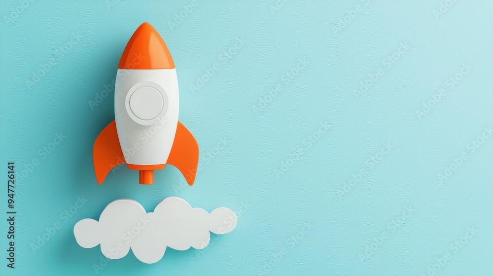 A vibrant rocket illustration soaring above a playful cloud on a soft blue background, symbolizing creativity and innovation. A vibrant rocket illustration soaring above a playful cloud on a soft blue background, symbolizing creativity and innovation.