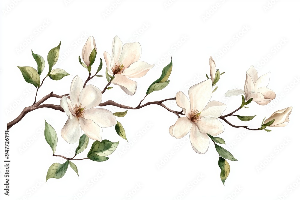 Fototapeta premium A watercolor of tropical spring floral leaves and flowers isolated on transparent png background, with generative AI, for bouquets greetings or wedding cards.