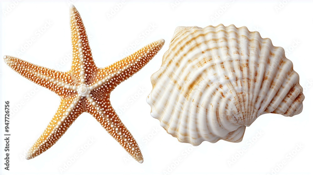 Starfish And Seashell Isolated On White Background For Marine Life Or Beach Decor Concepts Starfish And Seashell Isolated On White Background For Marine Life Or Beach Decor Concepts