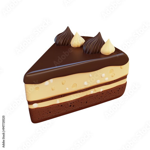 3D rendering icon Chocolate Piece of cake illustration PNG. cartoon minimal style on transparent isolated background.