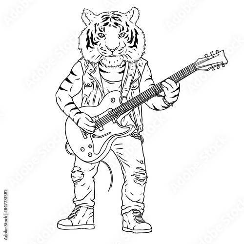 Tiger Guitarist Line Art 2