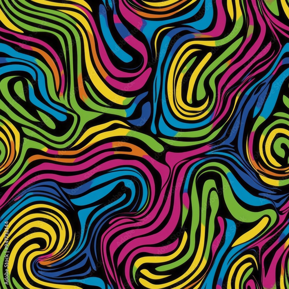 Seamless pattern of dynamic, colorful swirls with a trippy visual effect Seamless pattern of dynamic, colorful swirls with a trippy visual effect