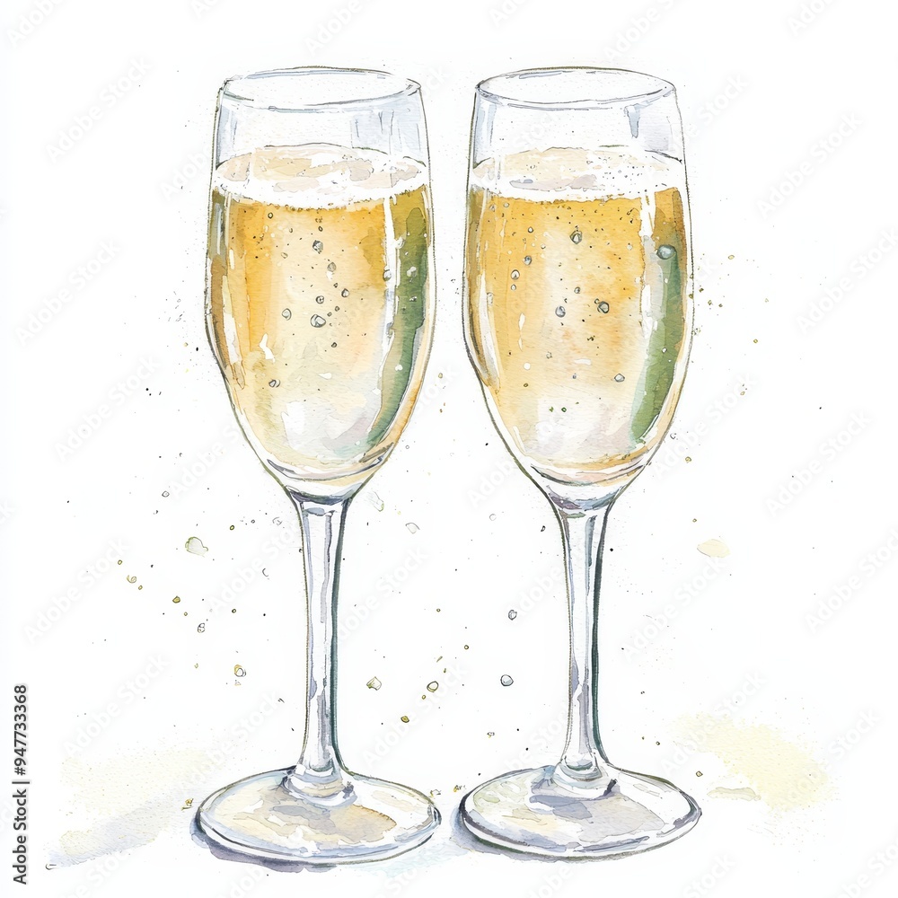 Wine glasses with watercolors. Illustration stock.