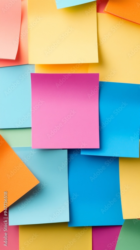 An artistic and colorful collection of sticky notes, arranged on a bright and vibrant background An artistic and colorful collection of sticky notes, arranged on a bright and vibrant background