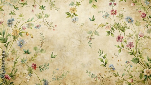 Handwritten style antique floral wallpaper featuring delicate wildflowers and vines, antique, handwritten, floral photo