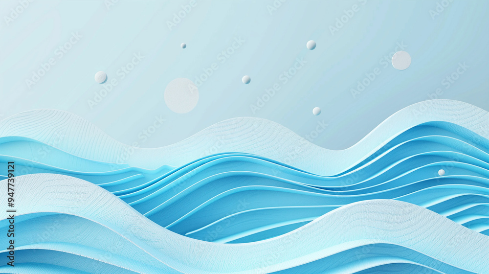 Calm blue waves create a soothing abstract landscape with gentle curves and light textures in a tranquil setting