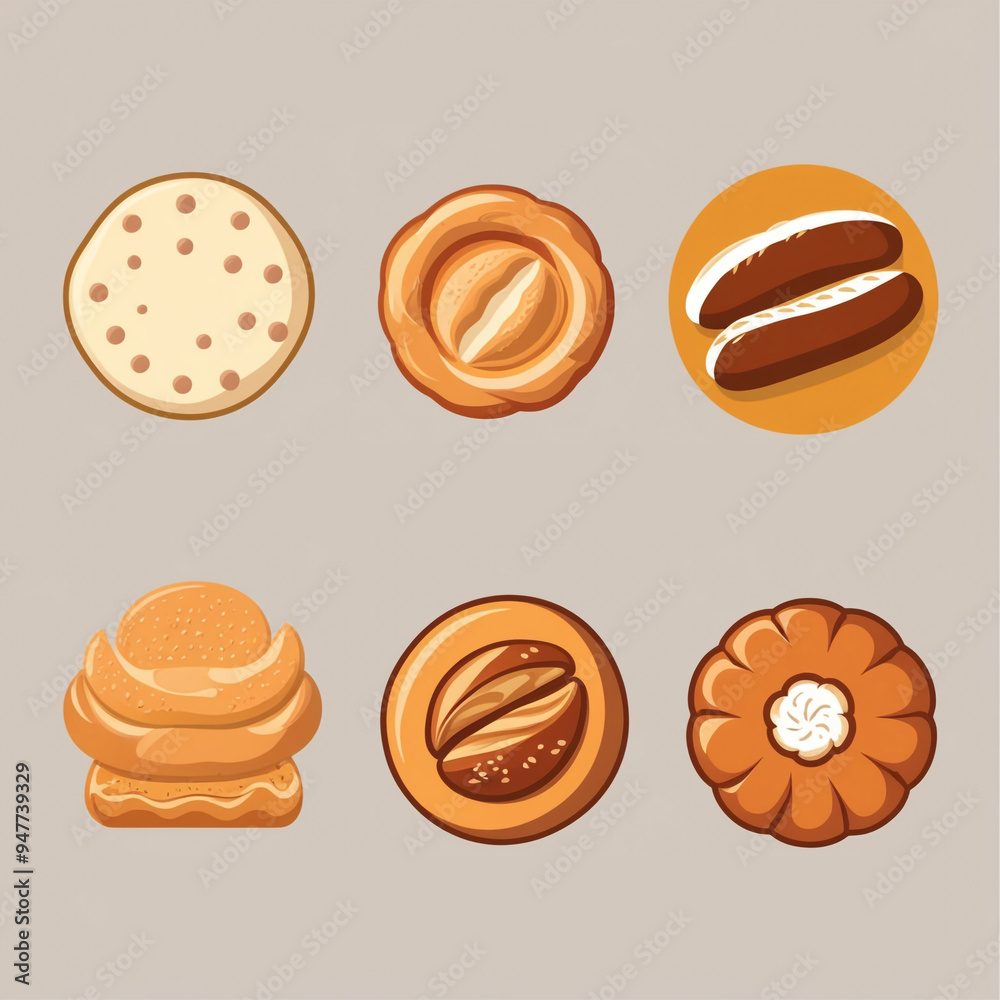 illustration featuring a collection of bread icons, each representing a different type of bread from around the world illustration featuring a collection of bread icons, each representing a different type of bread from around the world