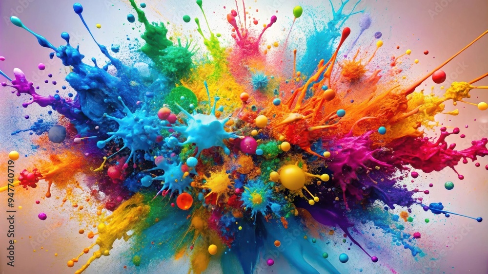 Explosive abstract paint splatter , vibrant, dynamic, colorful, chaotic, artistic, motion, splatter, explosion, creativity