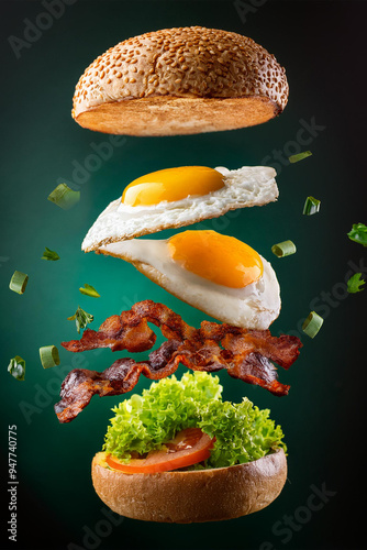 Flying Burger Aligned Next to Studio Background