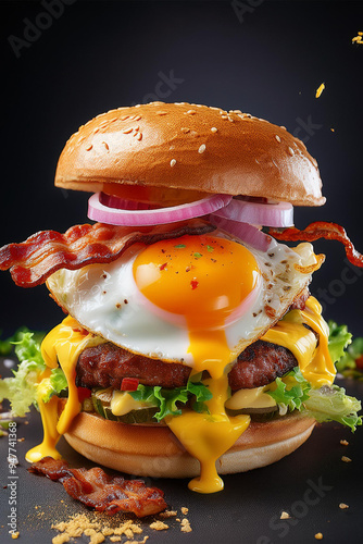 Flying Burger Aligned Next to Studio Background