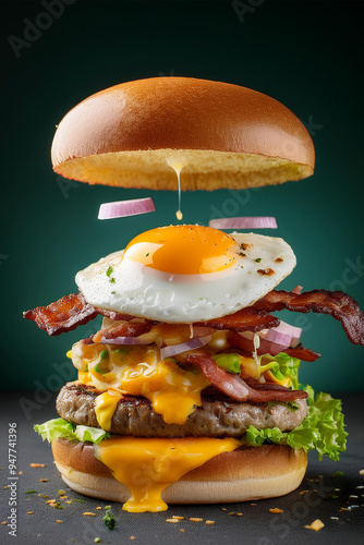 Flying Burger Aligned Next to Studio Background