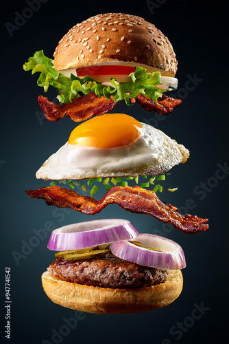 Flying Burger Aligned Next to Studio Background