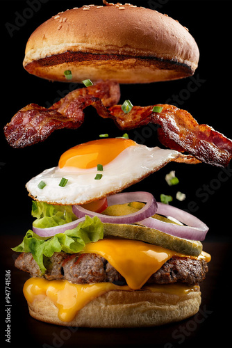 Flying Burger Aligned Next to Studio Background