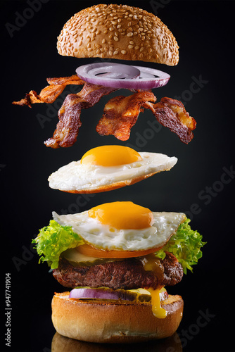 Flying Burger Aligned Next to Studio Background