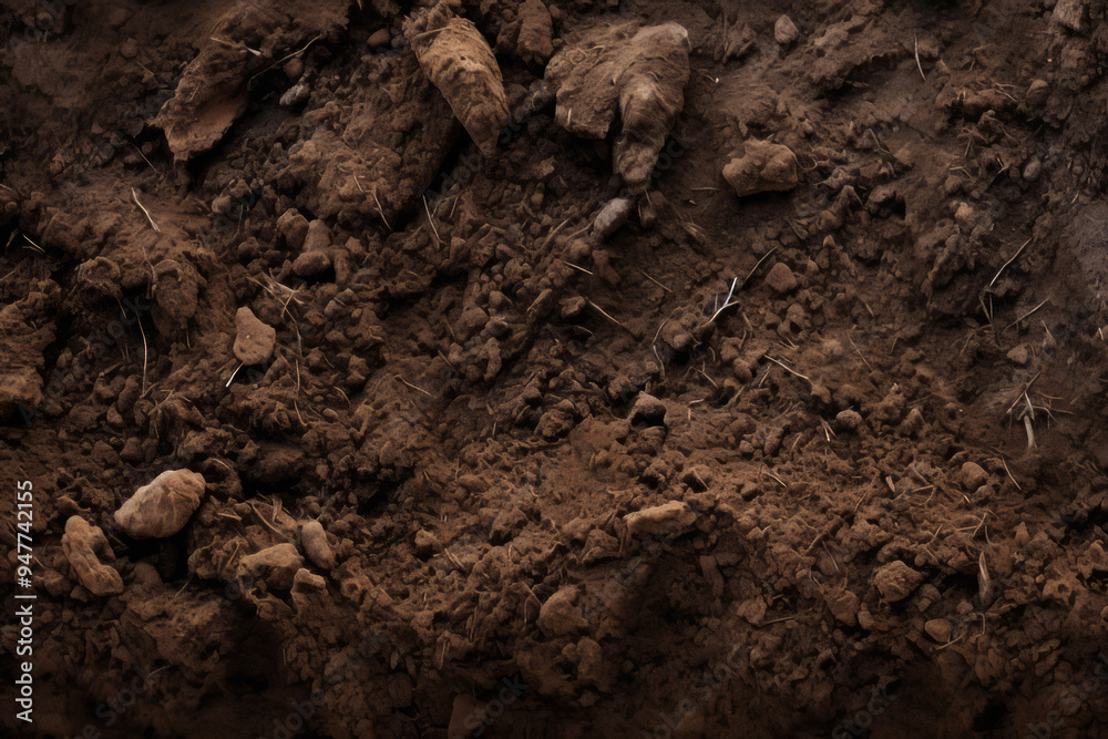 Processed collage of underground brown soil layer material texture. Background for banner