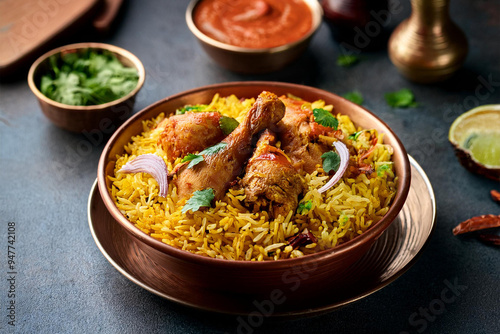 Chicken Biriyani Served on a Plate