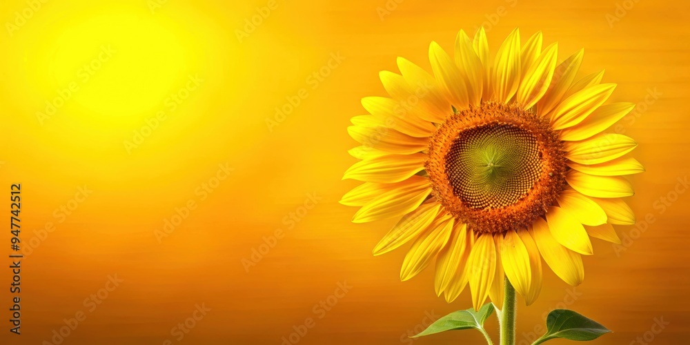 Obraz premium Vibrant sunflower in full bloom against bright yellow background, sunflower, bloom, yellow, vibrant, nature, beauty, flora