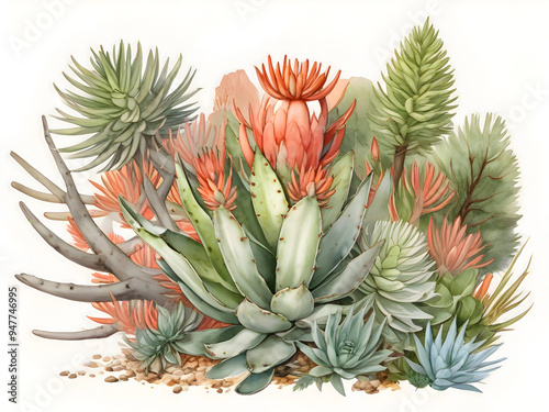 Fynbos Aloe Watercolor Flower Plant Nature Art 