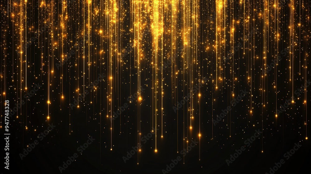 Luxurious gold vertical lighting lines glowing on a deep black background, with sparkling light effects and space for text. Ideal for elegant, high-end design. Luxurious gold vertical lighting lines glowing on a deep black background, with sparkling light effects and space for text. Ideal for elegant, high-end design.