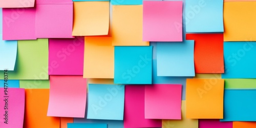 A colorful arrangement of sticky notes for generating creative ideas and planning