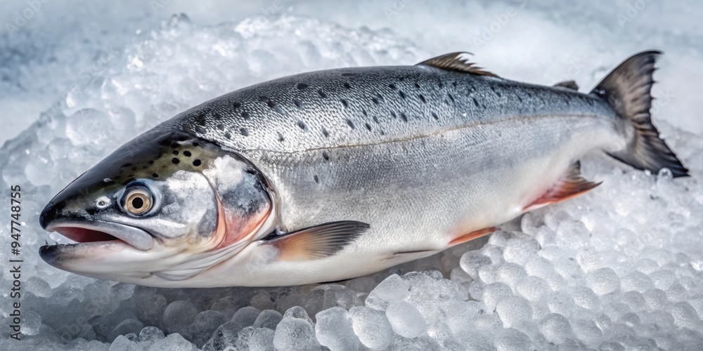 Close-up photo of freshly caught wild Alaska salmon on ice, salmon, Alaska, wild, seafood, fish, gourmet, fresh, caught, ice Close-up photo of freshly caught wild Alaska salmon on ice, salmon, Alaska, wild, seafood, fish, gourmet, fresh, caught, ice
