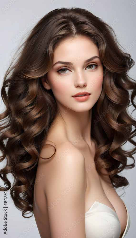 Naklejka premium woman with beauty long curl hair