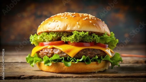 Delicious cheeseburger with juicy meat patty, melted cheese, crisp lettuce, and fresh bun , burger, food, fast food, lunch