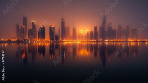 Marina Evening Glow: Captivating long exposure shot of Dubai Marina at night, highlighting the stunning reflections of city lights on the water.