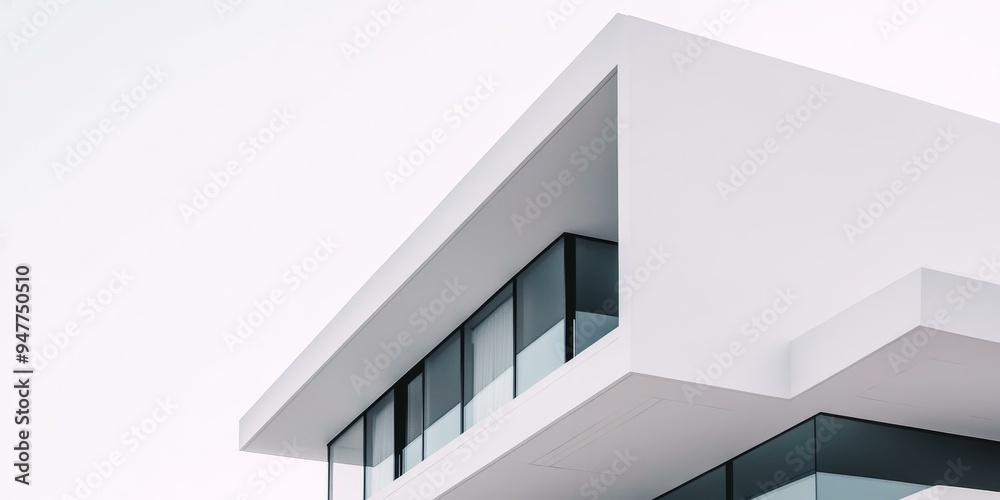 Fototapeta premium Modern white building with glass windows and balcony.