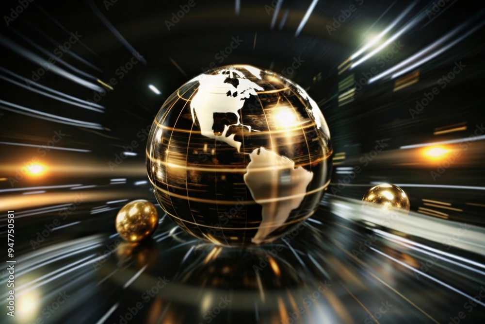 Golden Globe with Currency Symbols and Abstract Background Golden Globe with Currency Symbols and Abstract Background