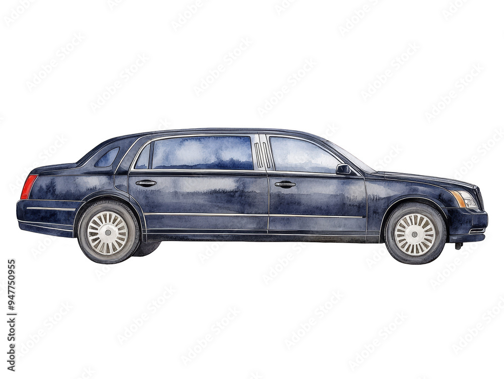 Watercolor Illustration of a Black Limousine Watercolor Illustration of a Black Limousine