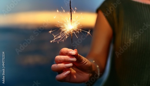 Close-up of a woman’s hand holding a sparkler photo