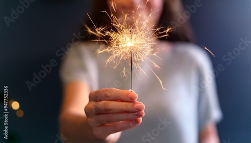Close-up of a woman’s hand holding a sparkler photo