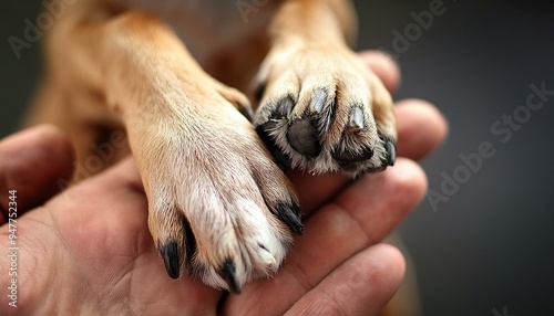 Close-up of a dog’s paw in a human hand photo