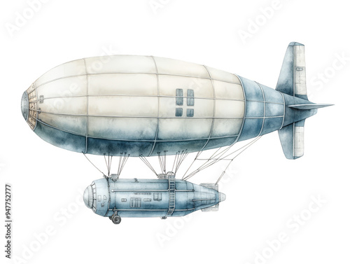 Vintage Watercolor Illustration of an Airship with Gondola photo