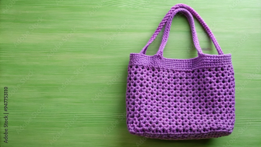 Handmade purple crochet bag on green background, crochet, handmade, bag, purple, fashion, accessory, craft, design, knitting Handmade purple crochet bag on green background, crochet, handmade, bag, purple, fashion, accessory, craft, design, knitting