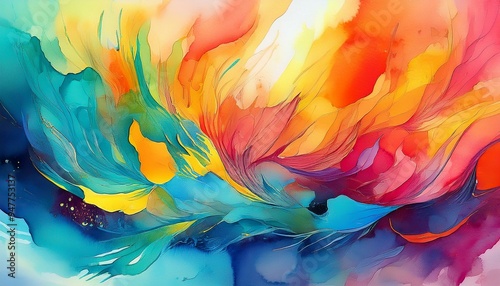 Abstract watercolor painting with vibrant colors photo