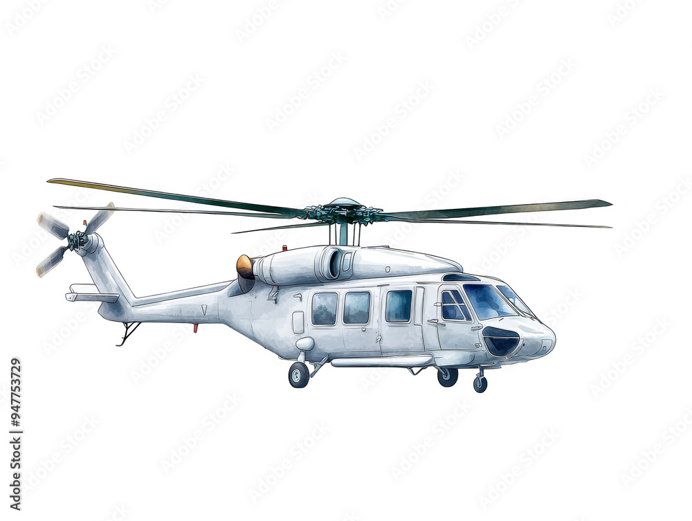 Fototapeta premium Cartoon Illustration of a Modern White Helicopter