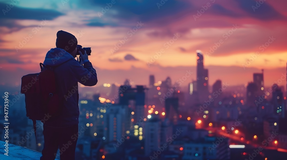 Photographer Capturing Cityscape at Dusk Photographer Capturing Cityscape at Dusk