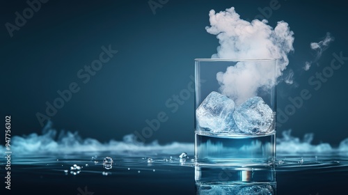 A science experiment showcasing the transition of water from solid ice to liquid water to gaseous steam, demonstrating the concept of states of matter.