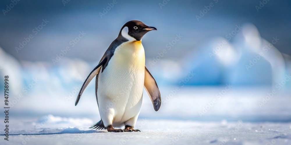 Obraz premium A cute penguin waddling on snow in the Arctic region, penguin, polar, ice, snow, cold, Antarctica, wildlife, cute, bird