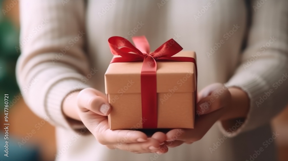 Gift Presentation with a Red Ribbon Gift Presentation with a Red Ribbon