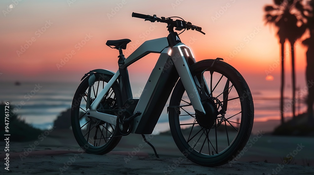 Fototapeta premium At dusk an innovative electric bikes charges