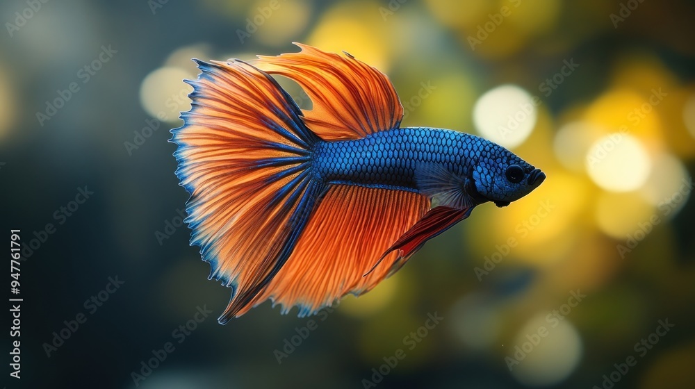 A vibrant betta fish swimming gracefully in a blurred background. A vibrant betta fish swimming gracefully in a blurred background.