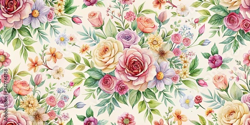 Wallpaper Mural Beautiful watercolor floral bouquet pattern with ditsy floral background, perfect for manufacturing wallpapers, fabric covers, and gift wrap Torontodigital.ca