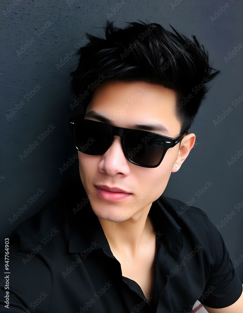 Stylish Young Man in Sunglasses Posing Against Dark Background