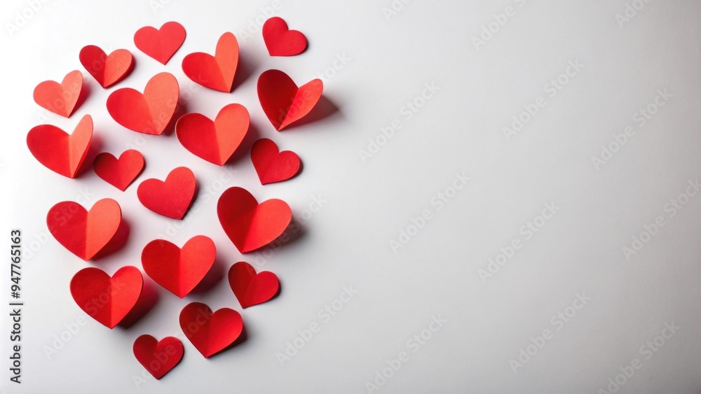 Red heart shapes cut out from paper on a white background , valentine's day, love, romance, card, paper, craft, handmade Red heart shapes cut out from paper on a white background , valentine's day, love, romance, card, paper, craft, handmade