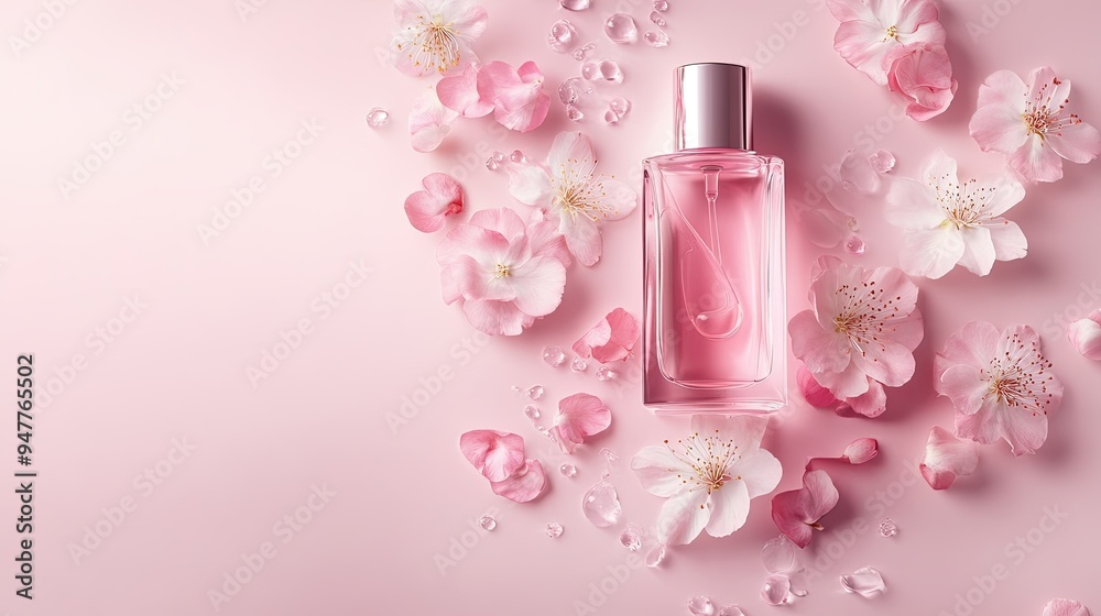Soft and feminine background with pastel pink hues and delicate floral accents, creating a beautiful setting for cosmetic product advertising. Ample space for text. Soft and feminine background with pastel pink hues and delicate floral accents, creating a beautiful setting for cosmetic product advertising. Ample space for text.