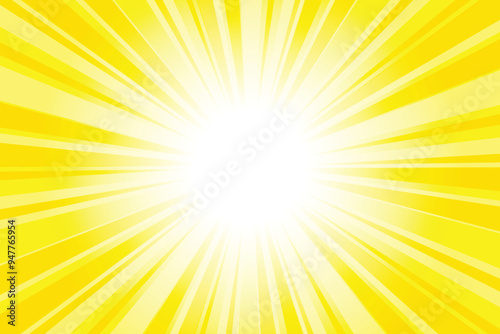 Abstract yellow sun rays background. Banana yellow sunburst background with glowing light rays. Bright rays background for summer themes, energy concepts and vibrant designs.
